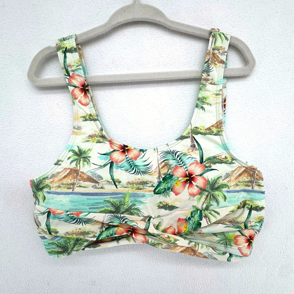H&M Bikini Top Kids Size 10 Multicolor Tropical Floral Twist Front Swimwear
